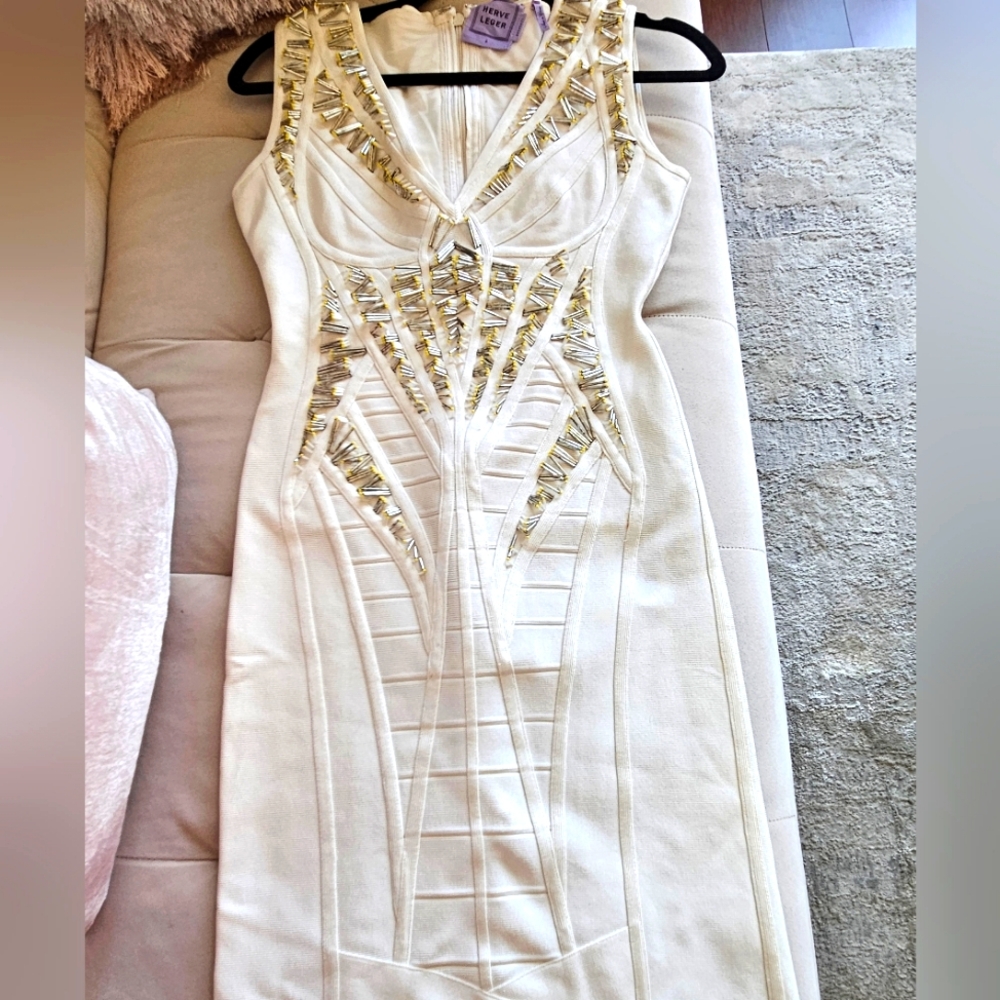Herve Leger Bandage Dress in Cream